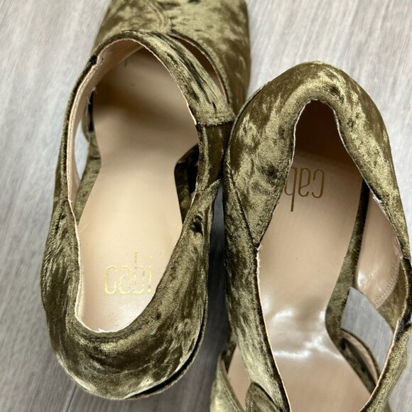 CAbi Sandals Womens 7 Interlock Block Heel Crushed Velvet Open Toe Moss Green - Picture 10 of 13